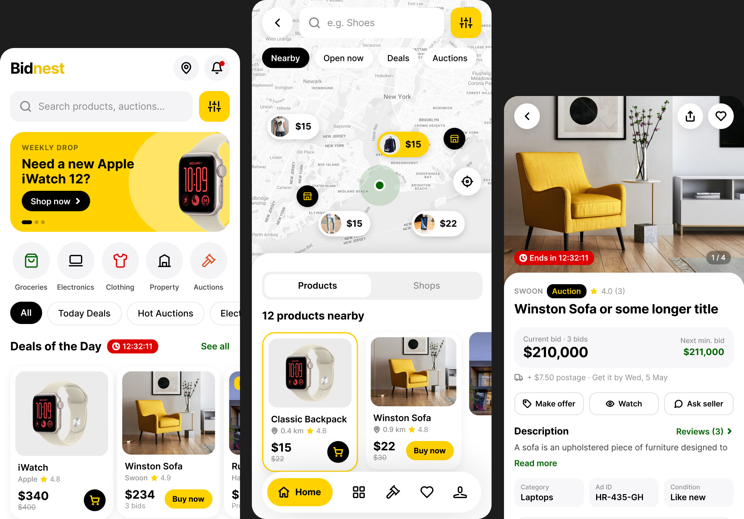 Bidnest — app screens