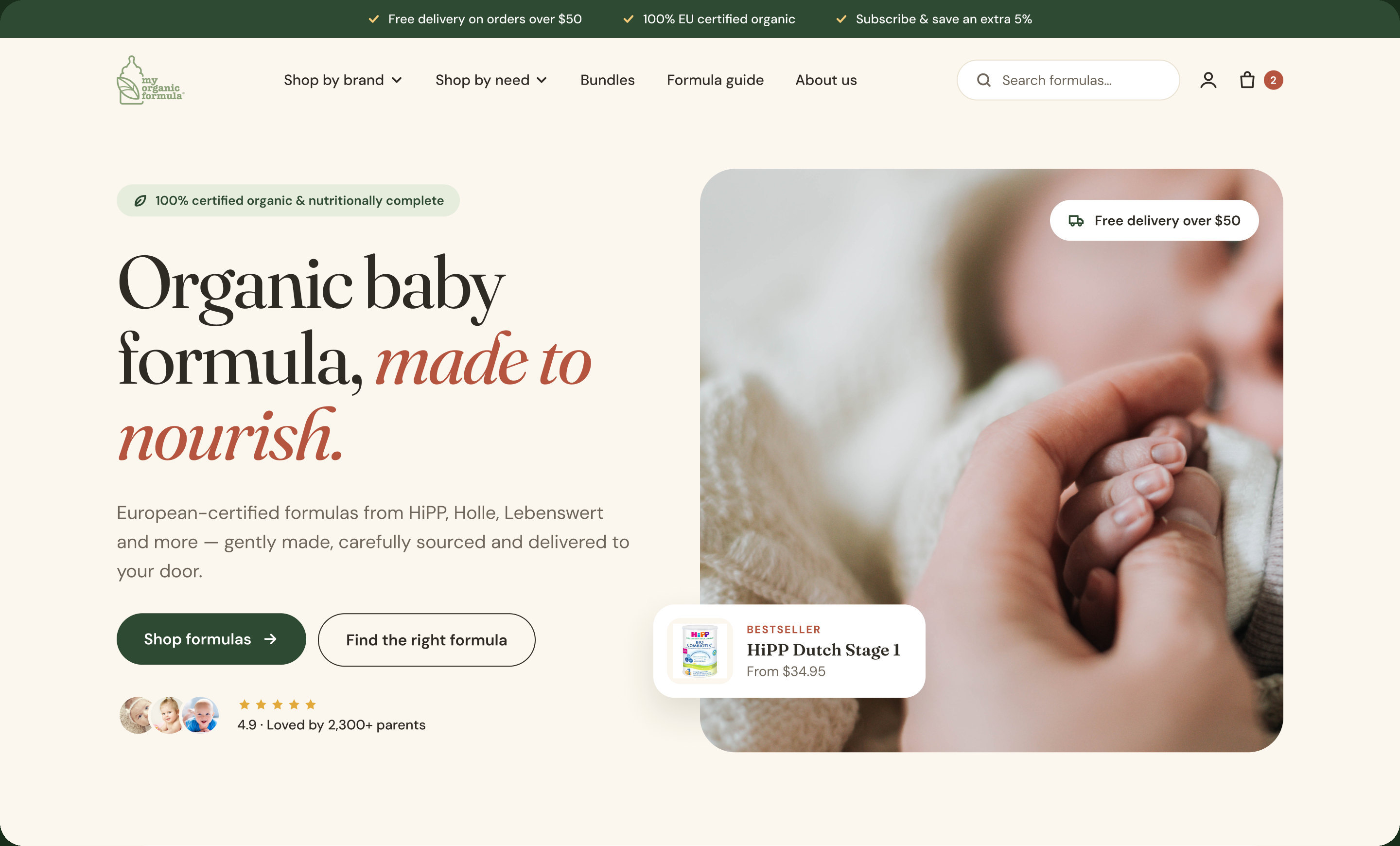 My Organic Formula — app screens