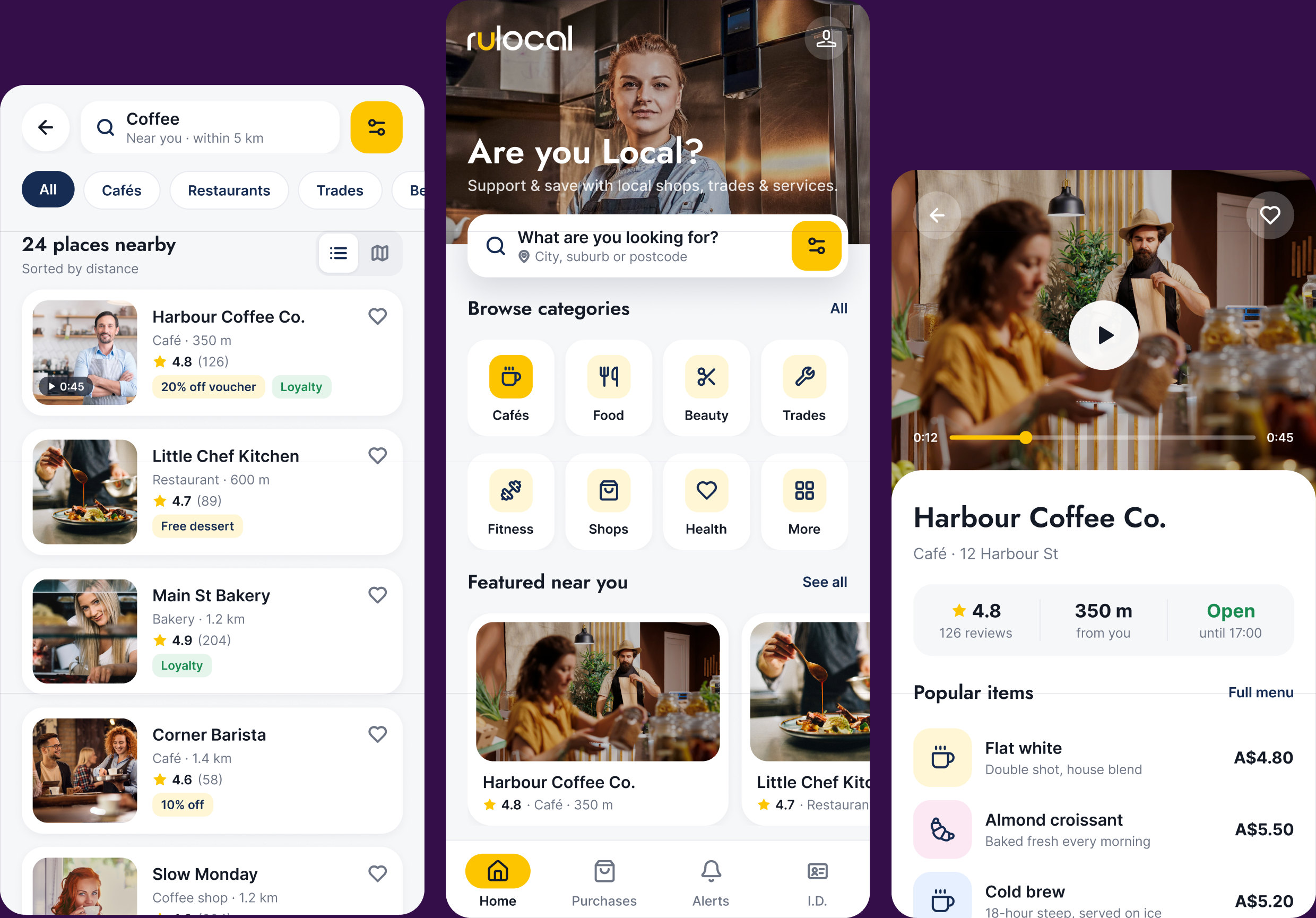 Rulocal — app screens